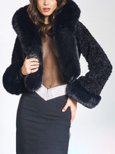 Faux Fur Hooded Cropped Coat With Rabbit Fur Collar